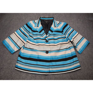 Talbots Jacket Blazer Women's Sz 16W Blue Striped Button Up 3/4 Sleeve Collared